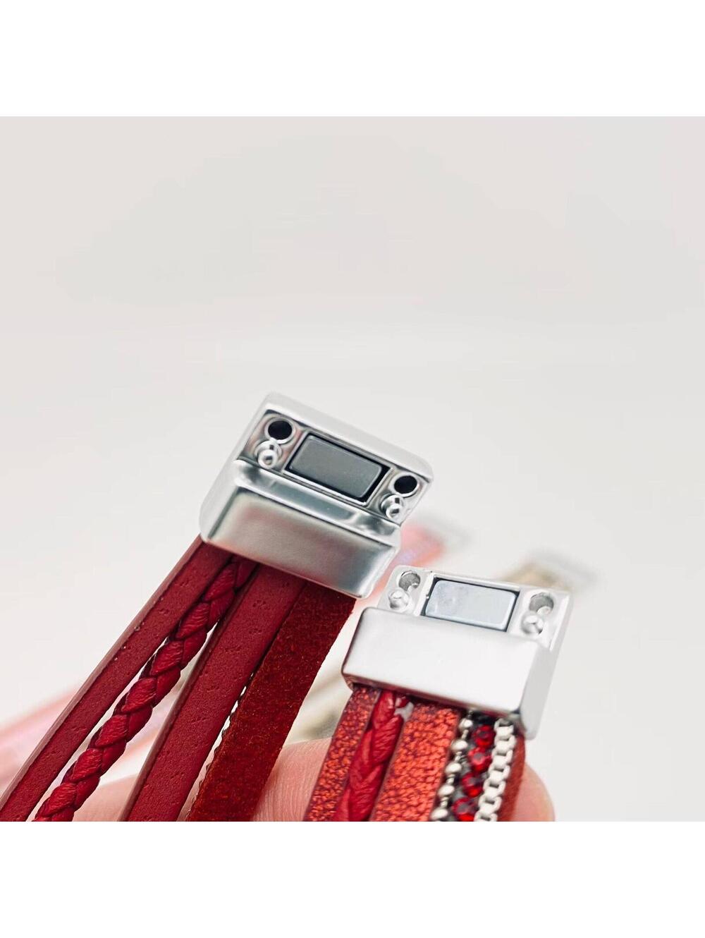 Red Multi-Strand Sea Life Charm Bracelet with Magnetic Clasp - Picture 3 of 3